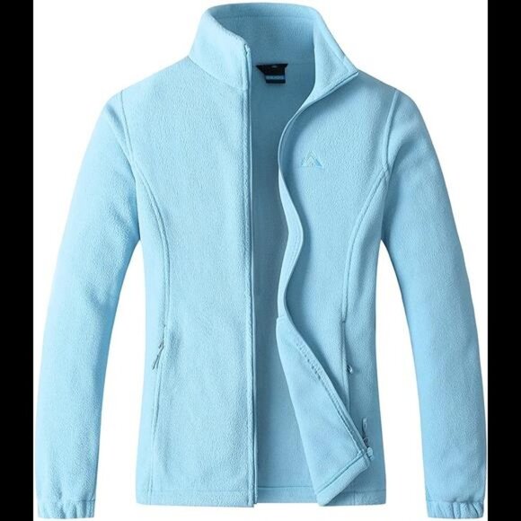 Lightweight Full Zip Soft Polar Fleece Jacket Outdoor Coat Zipper Pockets